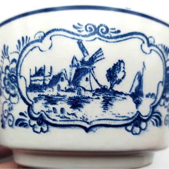 Handpainted Delft Blue Ceramic Bowl Holland Vintage MCM Windmill Pastoral - Picture 5 of 7
